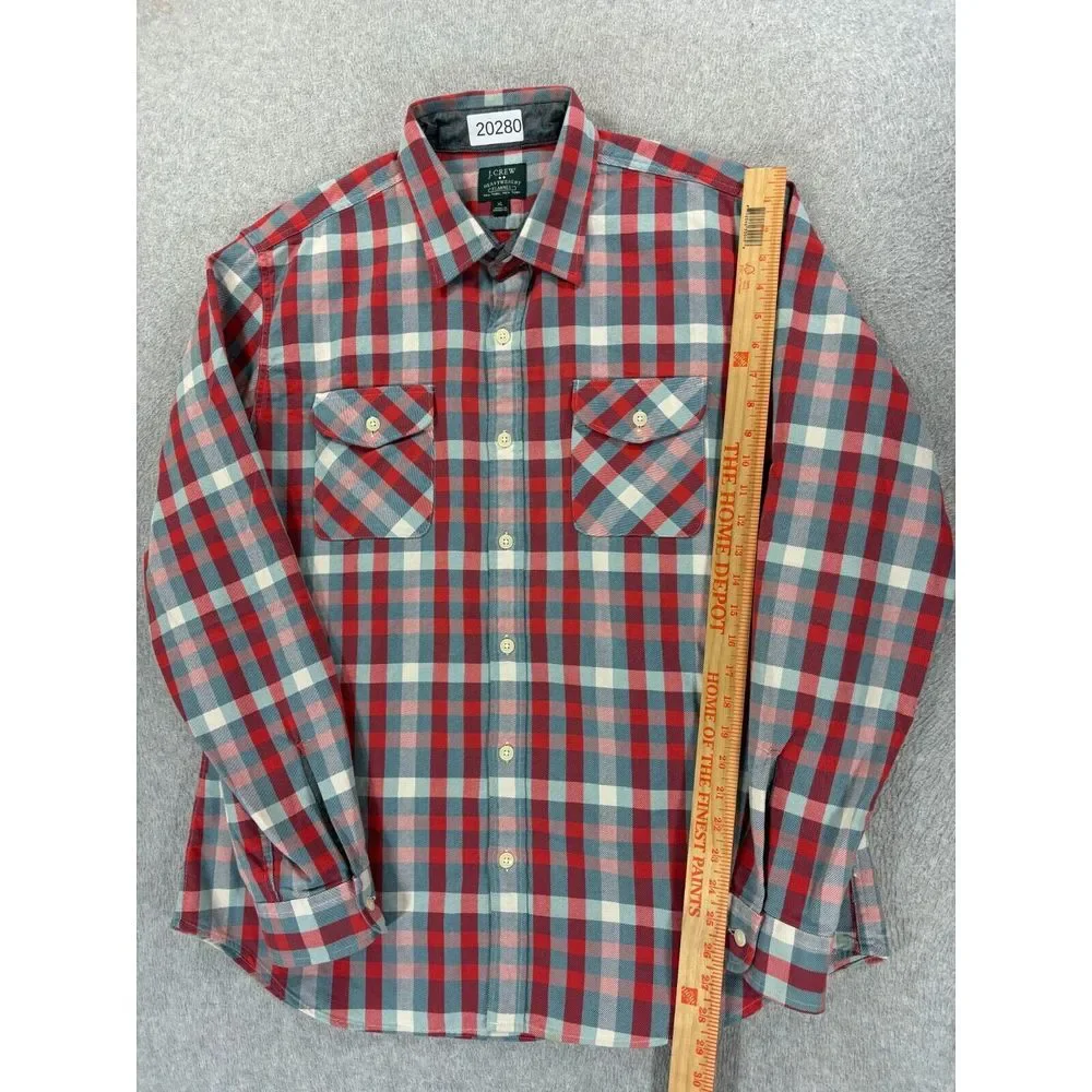 J Crew Heavyweight Plaid Flannel Long Sleeve Button Down Shirt (Men's XL) Red‎